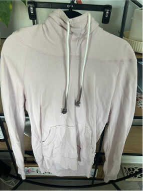 Women's Peace Love World Pink Hoodie Sweatshirt S with Gray Drawstrings